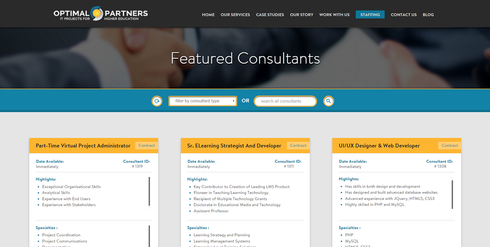 Optimal Partners Career Website Portfolio Image